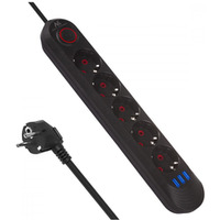 Listwa zasilająca MCE395 B 5 gniazd 3xUSB, 110-240V AC 50/60Hz, 2.1A max 2500W, czarna