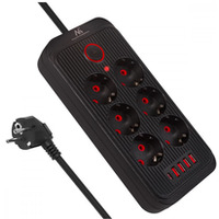 Listwa zasilająca MCE391 B 6 gniazd 4xUSB-A 1xUSB-C, 110-240V AC 50/60Hz, 2.1A max 2500W, czarna