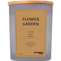 Świeca sojowa DONAU HOME, w szarym szkle, drewniana pokrywa i knot, Flower Garden, 200g