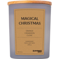 Świeca sojowa DONAU HOME, w szarym szkle, drewniana pokrywa i knot, Magia Świąt, 200g