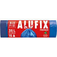 Worki na �mieci ALUFIX, z ta�m� �ci�gaj�c�, LDPE, 35l, 15 szt., niebieskie