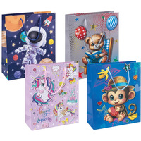 Torebka na prezenty DONAU HOME, laminowana, 25x30x10cm, dzieci�ca, sznurek, mix wzor�w