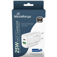�adowarka MEDIARANGE 25W, szybkie �adowanie, 1xUSB-C + 1xUSB-A, bia�y