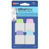 Ultra Tabs - samoprzylepne zakadki indeksujce, kolorowe, pastelowe, 25, 4x38, 40 szt., Avery Zweckform 74761