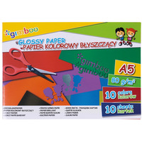 Zeszyt papier�w kolorowych b�yszcz�cych GIMBOO, A5, 10 kartek, 80gsm, mix kolor�w