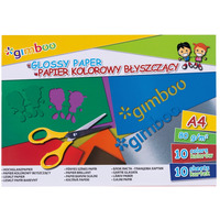 Zeszyt papier�w kolorowych b�yszcz�cych GIMBOO, A4, 10 kartek, 80gsm, mix kolor�w