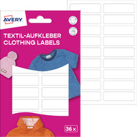 Naklejki na ubrania; 46 x 13 mm, 2 ark/36 naklejek., bia�e, AVERY ETVET36