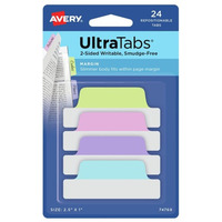 Ultra Tabs - samoprzylepne zakadki indeksujce, kolorowe, pastelowe, 63, 5x25, 24 szt., Avery Zweckform 74769