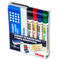 Marker sucho�cieralny do bia�ych tablic PENTEL komplet 4szt w etui + g�bka MW85-ST4ABCDPL