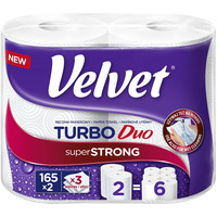 R�cznik w roli celulozowy VELVET Turbo Duo, 3-warstwowy, 2 rolki po 165 listk�w, bia�y