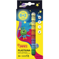 Zestaw plasteliny JOVI, 10x15g, 8 kolor�w basic + 2 �wiec�ce w ciemno�ci, mix kolor�w