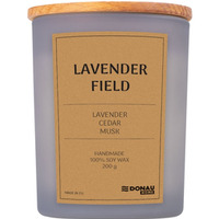 �wieca sojowa DONAU HOME, w szarym szkle, drewniana pokrywa i knot, Lavender Field, 200g