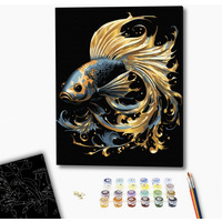 Malowanie po numerach BRUSHME, 40x50 cm, czarne p��tno, gold, magiczna ryba, 1 szt., w pude�ku