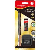 Zestaw szkolny KEYROAD Black Pencil Set, 2x czarny o��wek + gumka + temper�wka, blister, czarny