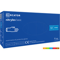 R�kawice nitrylowe bezpudrowe diagnostyczne MERCATOR, nitrylex basic, (100 szt.), rozmiar S, niebieskie