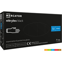R�kawice nitrylowe bezpudrowe diagnostyczne MERCATOR, nitrylex black, (100 szt.), rozmiar M, czarne