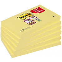 Bloczek samoprzylepny POST-IT Super Sticky (655-P6SSCY-EU), 127x76xmm, 5+1x90 kart., ��ty, 1 bloczek GRATIS