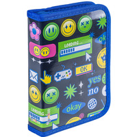 Pi�rnik szkolny GIMBOO, z wyposa�eniem, 1 komora, 1 przek�adka, Emojis, granatowy