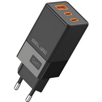 �adowarka sieciowa 65W GaN 2xUSB-C+USB-A bez kabla Czarna