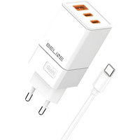 �adowarka sieciowa 65W GaN 2xUSB-C + USB-A+ kabel USB-C Bia�a