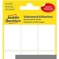 Bia�e minietykiety do opisywania r�cznego, 63 etyk./op., 38 x 24 mm, bia�e, AVERY ZWECKFORM, 3045