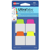 Ultra Tabs - samoprzylepne zakadki indeksujce, kolorowe, neonowe, 25, 4x38, 40 szt., Avery Zweckform 74759