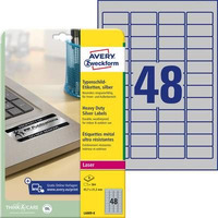 Etykiety znamionowe srebrne, A4, 8 ark./op., 45, 7 x 21, 2 mm, srebrne, poliestrowe, AVERY ZWECKFORM, L6009-8