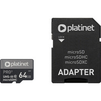 Karta pamici Micro SDhc + adapter 64GB class10 UIII A1 90MB/s Platinet PMMSDX64UIII