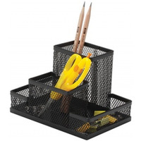 Przybornik na biurko siatka metalowy 4 komory czarny 153x103x100mm KF15112