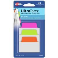 Ultra Tabs - samoprzylepne zakadki indeksujce, kolorowe, neonowe, 50, 8x38, 24 szt., Avery Zweckform 74753