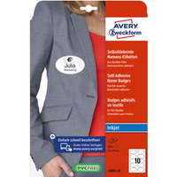 Samoprzylepne identyfikatory A4, 20 ark, owalne 85 x 50 mm, bia�e, folia, USUWALNE, AVERY ZWECKFORM, J4882-20