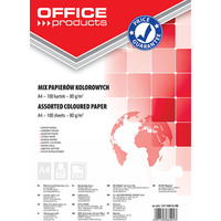 Papier kolorowy OFFICE PRODUCTS, A4, 100 arkuszy, 80gsm, mix kolorw