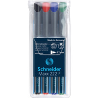 Zestaw foliopisw permanentnych SCHNEIDER Maxx 222, F, 0, 7mm, 4 szt., miks kolorw