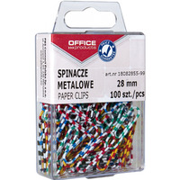 Spinacze metalowe OFFICE PRODUCTS Zebra, powlekane, 28mm, w pudeku, 100szt., mix kolorw