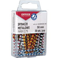 Spinacze metalowe OFFICE PRODUCTS Zebra, powlekane, 50mm, w pudeku, 30szt., mix kolorw