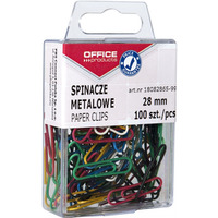 Spinacze kolorowe OFFICE PRODUCTS, powlekane, 28mm, w pudeku, 100szt., mix kolorw