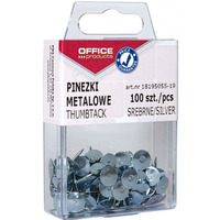 Pinezki metalowe OFFICE PRODUCTS, w pudeku, 100szt., srebrne