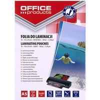 Folia do laminowania OFFICE PRODUCTS, A5, 2x80mikr., byszczca, 100szt., transparentna