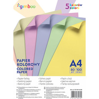 Papier kolorowy GIMBOO, A4, 100 arkuszy, 80gsm, 5 kolorw pastelowych