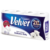 Papier toaletowy celulozowy VELVET Delikatnie Biay, 3-warstwowy, 150 listki, 8szt., biay