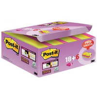 Karteczki samoprzylepne POST-IT? Super Sticky (622-P24SSCOL), 47, 6x47, 6mm, 18+6x90 kart., mix kolorw, GRATIS