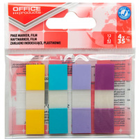 Zakadki indeksujce OFFICE PRODUCTS, PP, 12x43mm, 4x35 kart., zawieszka, mix kolorw pastel