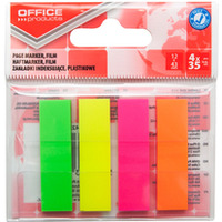 Zakadki indeksujce OFFICE PRODUCTS, PP, 12x43mm, 4x35 kart., zawieszka, mix kolorw neon