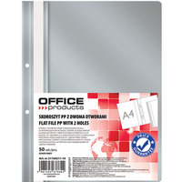 Skoroszyt OFFICE PRODUCTS, PP, A4, 2 otwory, 100/170mikr., wpinany, szary