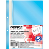 Skoroszyt OFFICE PRODUCTS, PP, A4, 2 otwory, 100/170mikr., wpinany, jasnoniebieski