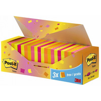 Karteczki samoprzylepne POST-IT? (654-NP24), 76x76mm, 21+3x100 kart., mix kolorw, 3 bloczki GRATIS