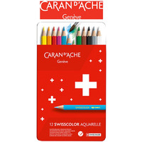 Kredki CARAN D'ACHE Swisscolor Aquarelle, z efektem akwareli, szecioktne, 12szt., mix kolorw