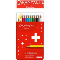 Kredki CARAN D'ACHE Swisscolor, metalowe pudeko, 12 szt