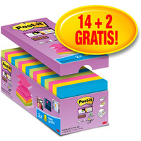 Karteczki samoprzylepne POST-IT? Super sticky Z-Notes (R330-SS-VP16), 76x76mm, 14x90 kart., mix kolorw, 2 bloczki gratis