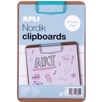 Clipboard APLI Nordik, deska A5, drewniana, z metalowym klipsem, pastelowy niebieski